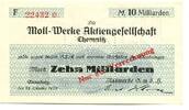 Sachsen 10 Md. Mark 24.10.1923 Annaberg i.Erzg.,Moll-Werke A.G.,Raswerke... 33,00 EUR  zzgl. 6,00 EUR Versand