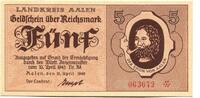 W&uuml;rttemberg 5 Reichsmark 15.4.1945 Aalen, unz 95,00 EUR  zzgl. 6,00 EUR Versand
