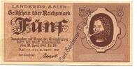 W&uuml;rttemberg 5 Reichsmark 15.4.1945 Aalen,&Uuml;dr.Carl Edelmann G.m.b.H., I- 220,00 EUR  zzgl. 6,00 EUR Versand