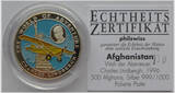 Afghanistan 500 Afghanis 1996 Welt der Abenteuer Charles Lindbergh - Farbmünze PP, fleckig angelaufen