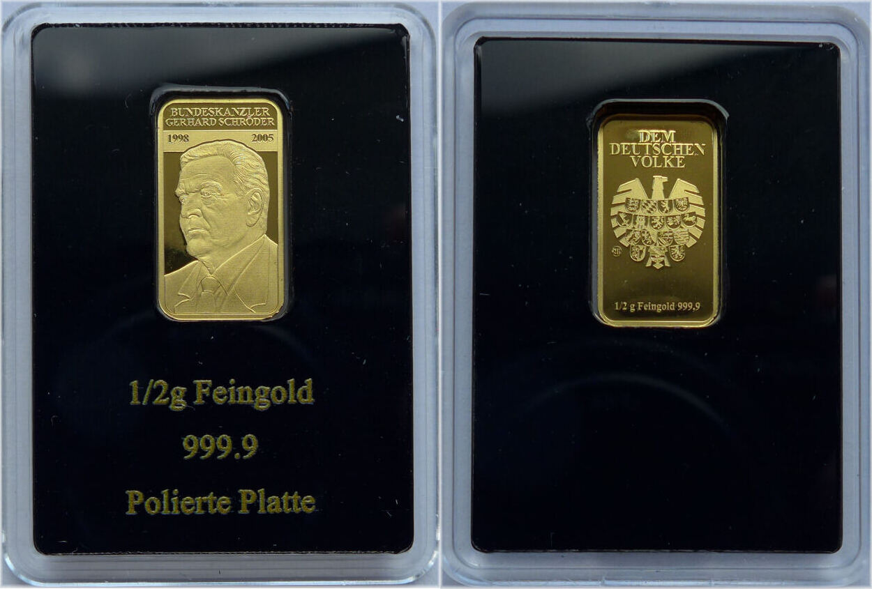 Deutschland Goldbarren Bundeskanzler Der BRD Gerhard Schr der 1998 deutschland-goldbarren-bundeskanzler-der-brd-gerhard-schr-der-1998