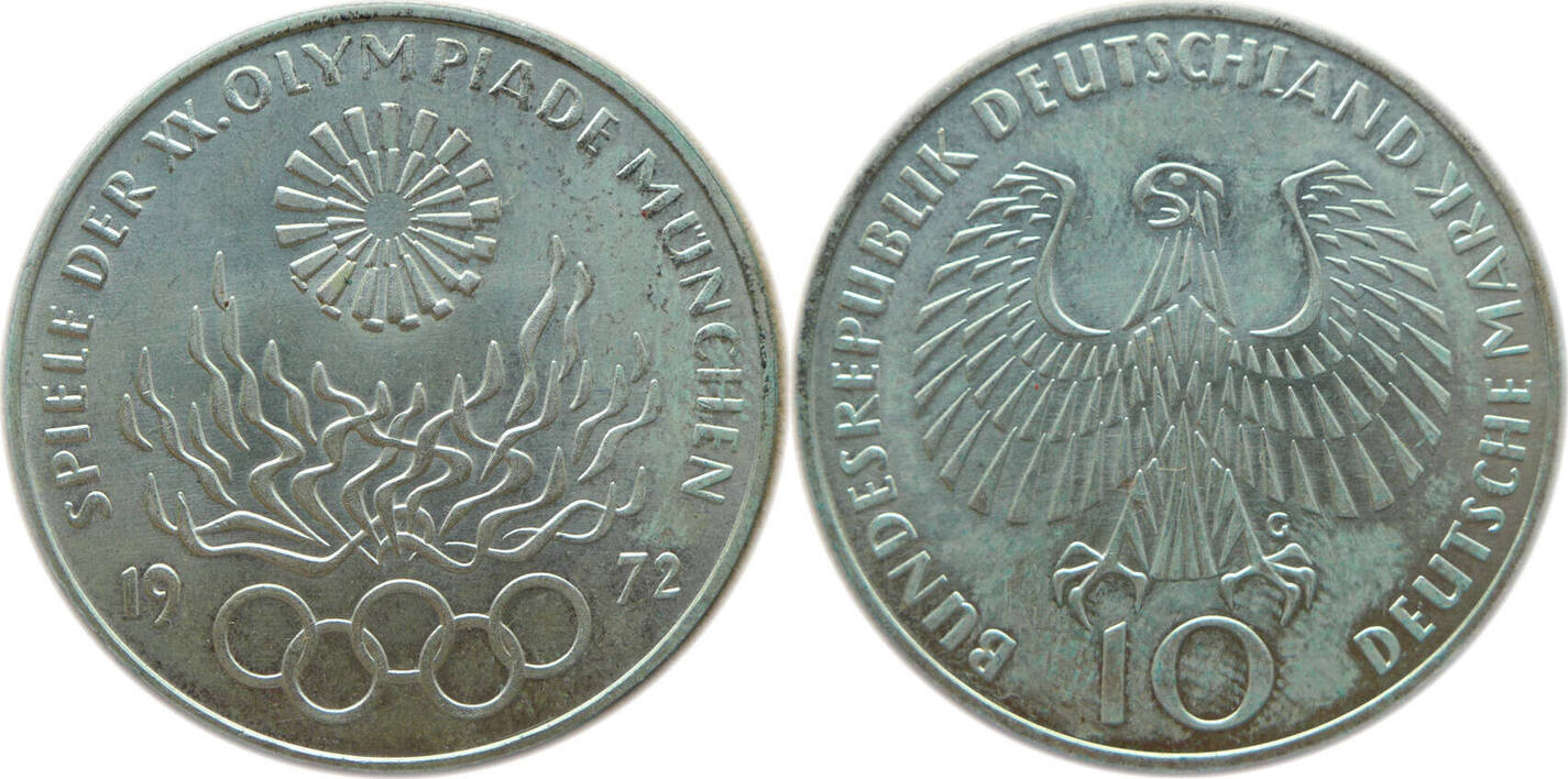 Deutschland BRD 10 Mark 1972 G Olympische Spiele in München 1972