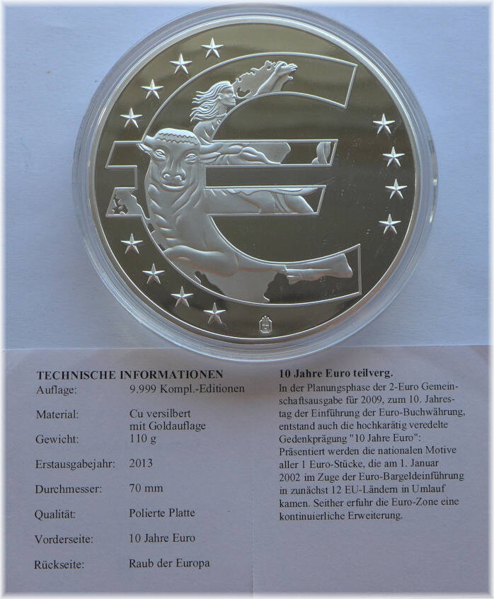 10 Euro Münze 1998 Raub Der Europa Deutschland Gigant - Medaille 2013 10 Jahre Euro - Raub der Europa