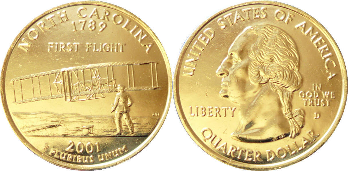 2001 Die offiziellen QuarterDollars der USA North Carolina 1789 unc