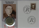 DDR 10 Mark Numisbrief - 100 Jahre 1. Mai (1890-1990) - 100. Geburtstag von Willy Richter -