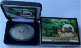 Fidschi Inseln 10 Dollars Lisztaffe - Saguinus Oedipus - mit Obsidian Cabochons-Augen - 1 Oz Silber -
