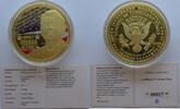 USA Medaille Gigant Leading in turbulent times - Ronald Reagen - vergoldet, Farbdruck & Swarovski -