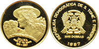 St. Thomas and Prinzeninsel 1000 Dobras Diana - Königin der Herzen - 1/25 Oz Gold -