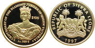Sierra Leone 100 Dollar Hundertjähriges Jubiläum von Königin Victoria - 1/5 Oz mit Diamant -