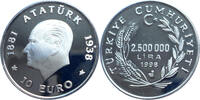 T&uuml;rkei 10 Euro/2.500.000 Lira 1998 60. Todestag Mustafa Kemal Atat&uuml;rk PP... 87,00 EUR  zzgl. 4,50 EUR Versand