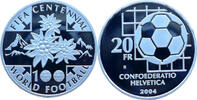 Schweiz 20 Franken 2004 100 Jahre FIFA PP, minimal fleckig 155,00 EUR  zzgl. 7,50 EUR Versand