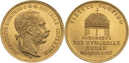 UNGARN 1867 Gold-Jeton Franz Joseph 1848-1916 Vorzüglich-Stempelglanz