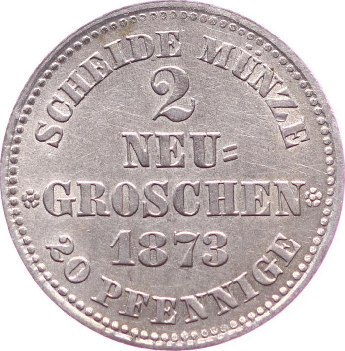 SACHSEN 2 Neugroschen 1873 Dresden Johann 1854-1873 Sehr Schön ...