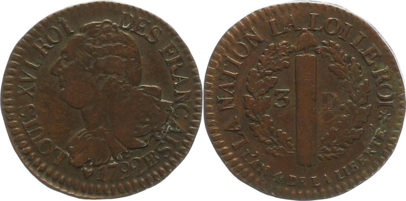 Frankreich 3 Deniers 1792 BB Louis XVI. 1774-1792 Sehr schön | MA-Shops
