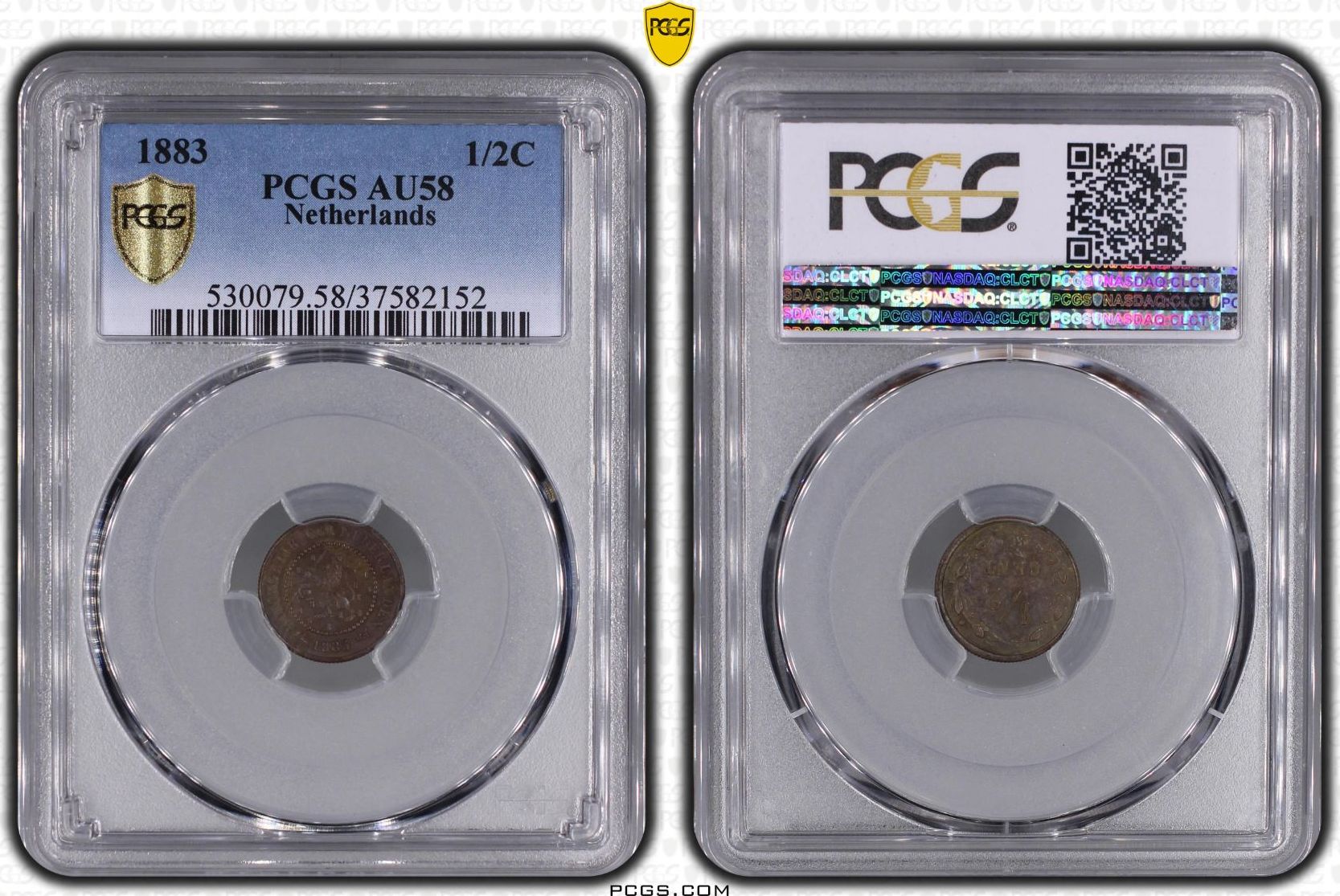 Netherlands Willem III ½ cent 1883 overdate 1883 Undocumented variety PCGS About Uncirculated