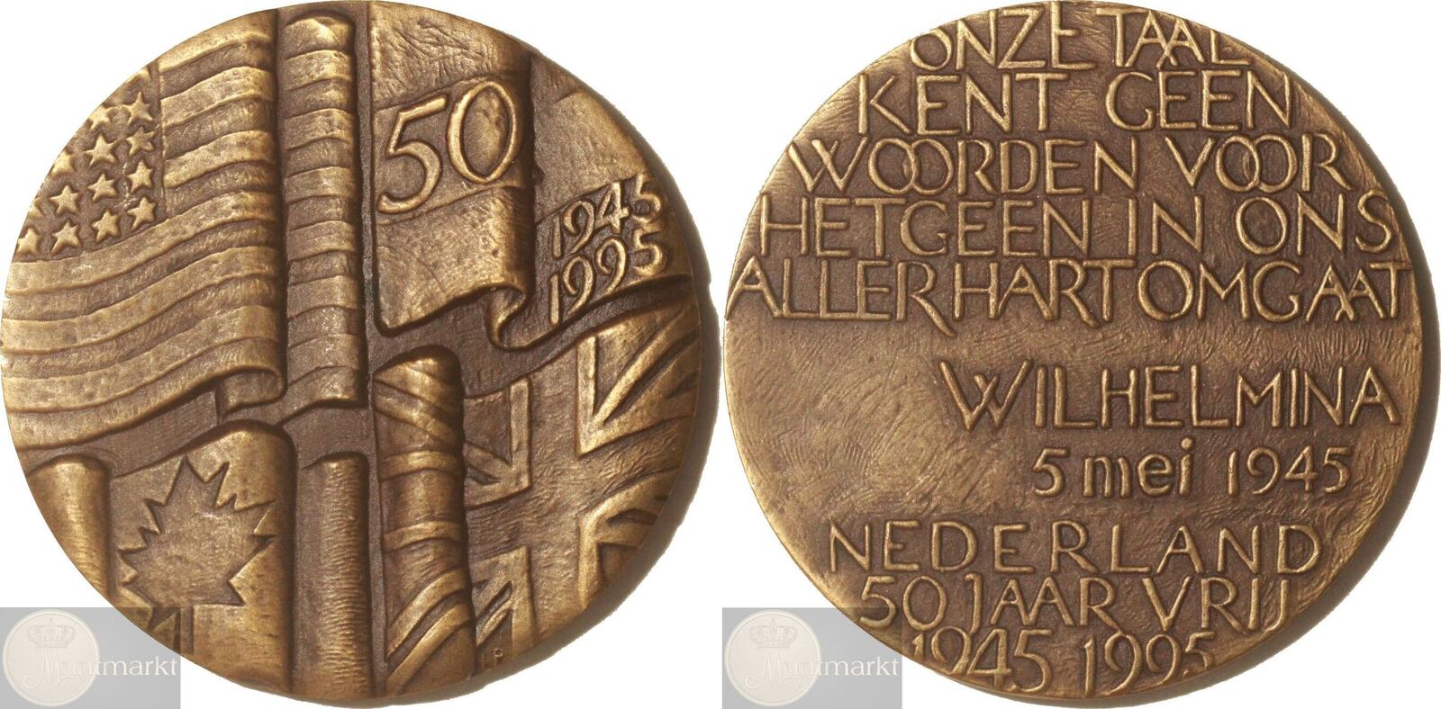 Koninkrijk der Nederlanden Historiepenning 1995 Tweede Wereldoorlog