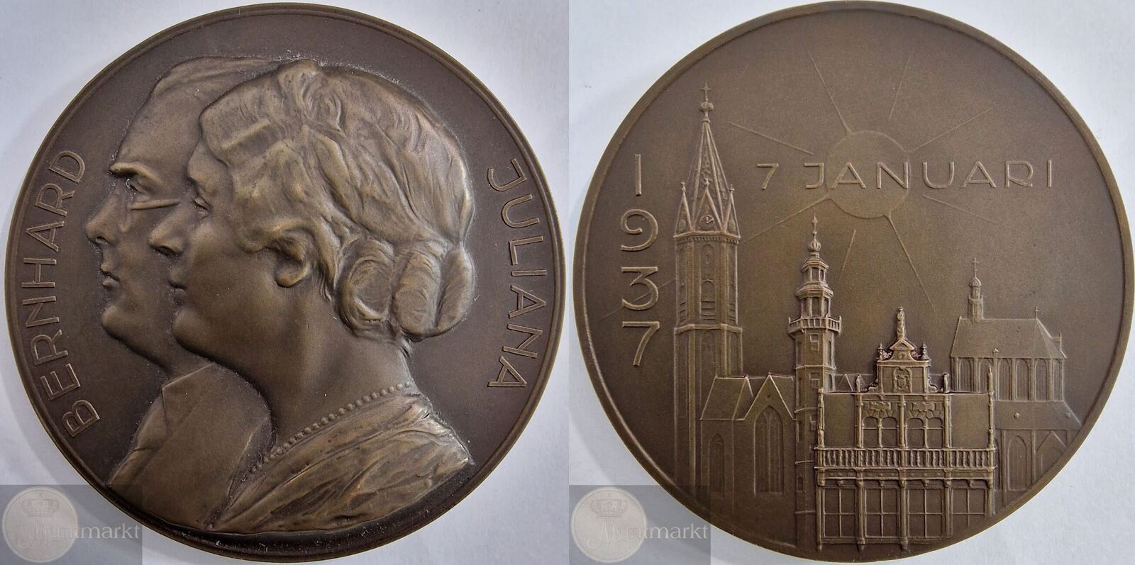 Koninkrijk der Nederlanden Historiepenning 1937 Huwelijk Prinses ...