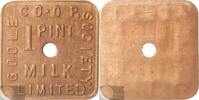 Great-Britain Historical Medal Yorkshire. Goole Co-op - 1 Pint Of Milk Square Token -