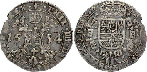 Southern Netherlands 1/4 Patagon 1654 County of Flanders (Bruges) - Philip IV - V.RARE date ss/ss+, 