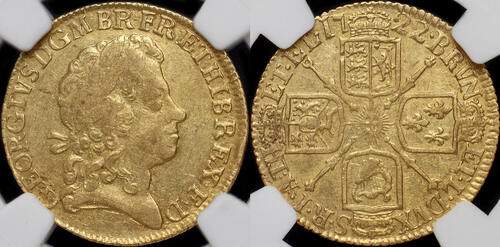 G.BRITAIN GUINEA 1722 George I - Fourth bust - ex Ellerby Area Hoard; ex Spink; ex Heritage NGC XF 4