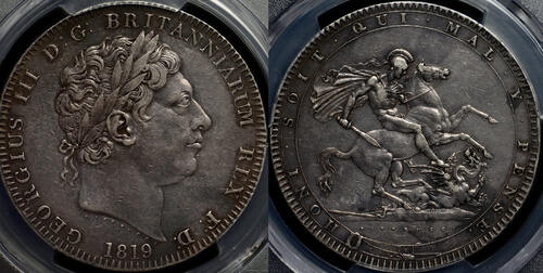 GREAT BRITAIN Crown 1819 George III - New Coinage - Edge: LX AU50