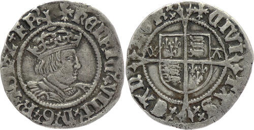 England Halfgroat 1526-32 Henry VIII - Canterbury mint - Archb. Warham ss+