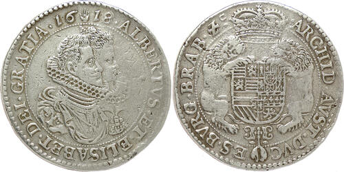 Southern Netherlands Ducaton PIEDFORT 1618 Duchy of Brabant (Antwerp) - Albrecht & Isabella ss, l. g