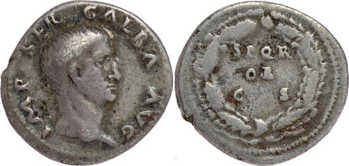Roman Empire AR Denarius July 68-January 69 AD Galba - Rome mint fast ss, sch. Kabinett Tönung