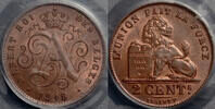 BELGIUM 2 Centimes 1919 over 4 FR Albert I MS65 RB 135,00 EUR  zzgl. 11,00 EUR Versand