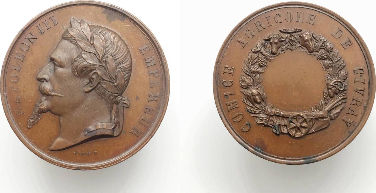Superbe Médaille Napoléon III - Comice Agricole De Vouziers 1868 (Ardennes) - Collection - Cuivre