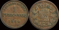 Sachsen-Meiningen 1 pfennig Germany Sachsen-Meiningen Bernhard Erich Freund 1 pfennig 1863 -