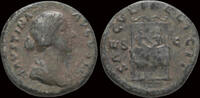 Roman sestertius Faustina II AE sesterius the twins on throne -