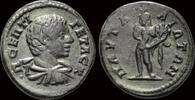 Thrace AE18 Thrace Pautalia Geta AE18 Harpokrates standing left -