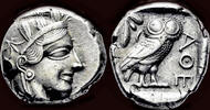 ca 454-404BC Attica, Athens AR tetradrachm owl standing right EF