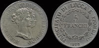 Italy 5 franchi Italy Lucca Felix Bacciocchi and Elisa Bonaparte 5 franchi 1808 -