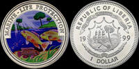 Liberia 1 dollar Liberia 1 dollar 1999- Marine-life protection -