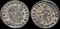 Roman follis Constantius I Chlorus, as Caesar, silvered follis Genius standing left -
