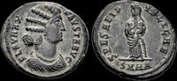 Roman follis Fausta ,Augusta AE follis Salus standing front -