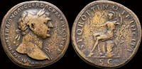 Roman sestertius Trajan AE sestertius Roma seated to left -