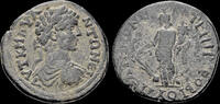Phrygia AE21 Phrygia Peltai Caracalla AE21 Strategos Magistrate Metrobios Fortuna standing -