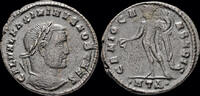 Roman follis Maximinus II, as Caesar AE follis Genius pouring libation from patera -