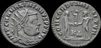 Roman radiate Maximianus Herculius AE radiate Jupiter presents Victory on a globe -