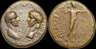 Phrygia AE19 Phrygia Nero and Agrippina AE19 Apollo standing to right magistrate Metrophanes -