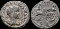 Pisidia AE22 Pisidia Antiochia Volusian AE22 Volusian riding quadriga to right -