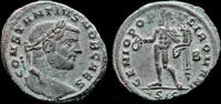 Roman follis Constantius I, as Caesar, AE follis Genius standing facing -