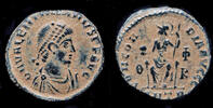 Roman AE follis Valentinian II AE follis Roma seated on throne -