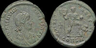 Roman AE24 Valentinian II AE24 emperor standing right with standard and globe -