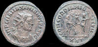 Roman radiate Maximianus Herculius AE antoninianus emperor accepting Victory on globe -