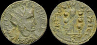 Pisidia AE23 Pisidia Antioch Volusian AE23 vexillum between two standards -