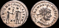 Roman AE antoninianus Maximianus Herculius AE antoninianus Jupiter presents Victory on globe -